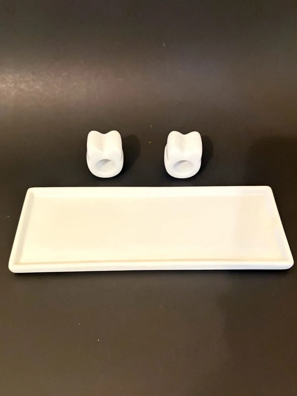 Solid White Ceramic Cat Toothbrush Holders and Tray